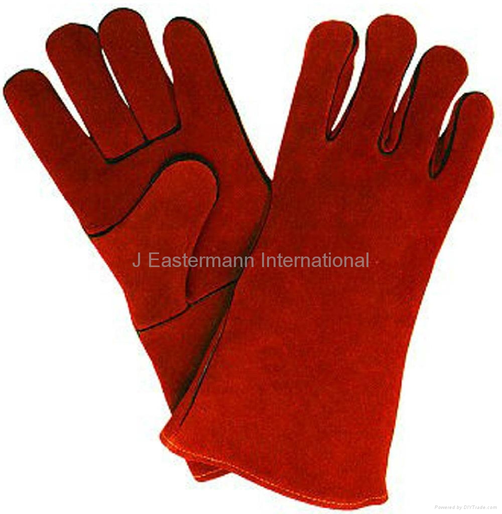 Red Welding Gloves Split Leather Inside Lining JEI1128 R JEI