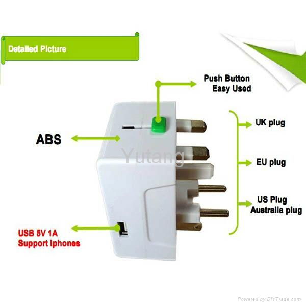 Worldwide US/EU/AU/UK Travel Adapter Plug With USB 3