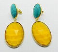 Green Turquoise & Citrine Hydro Oval Bezel Setting Gold Plated Silver Earring 2