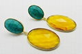 Green Turquoise & Citrine Hydro Oval Bezel Setting Gold Plated Silver Earring 4