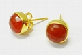 Red Onyx 8*8mm Cushion gold plated silver stud Earring 1