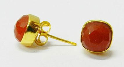 Red Onyx 8*8mm Cushion gold plated silver stud Earring 3