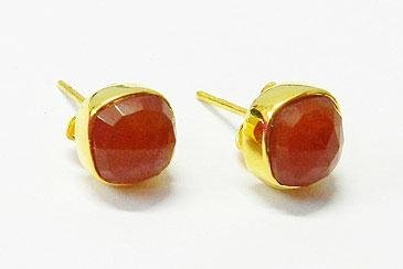 Red Onyx 8*8mm Cushion gold plated silver stud Earring 5
