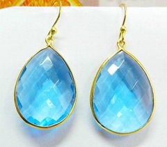 Swiss Blue Topaz Hydro bezel setting 18*25mm pear gold plated silver Earring