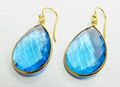 Swiss Blue Topaz Hydro bezel setting 18*25mm pear gold plated silver Earring 2