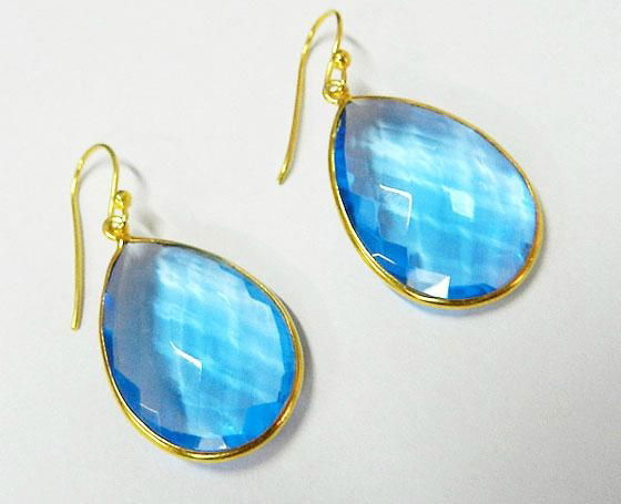 Swiss Blue Topaz Hydro bezel setting 18*25mm pear gold plated silver Earring 3