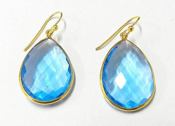 Swiss Blue Topaz Hydro bezel setting 18*25mm pear gold plated silver Earring 4