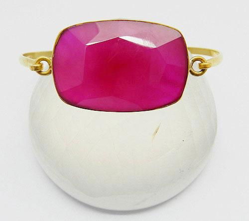 Pink Fuschia Chalcedony Rectangle Cushion Silver Gold Plated Bangle 3