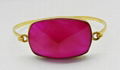 Pink Fuschia Chalcedony Rectangle Cushion Silver Gold Plated Bangle 4