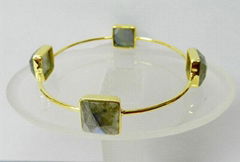 Labradorite Bezel setting Square Gold plated silver Bangle