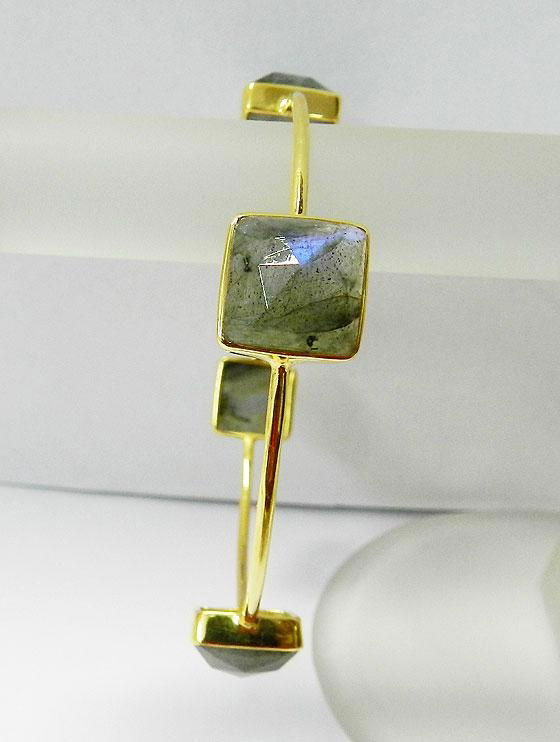 Labradorite Bezel setting Square Gold plated silver Bangle 3