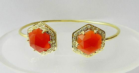 Red Onyx CZ setting 12*12mm Hexagon gold plated Silver bangle 2