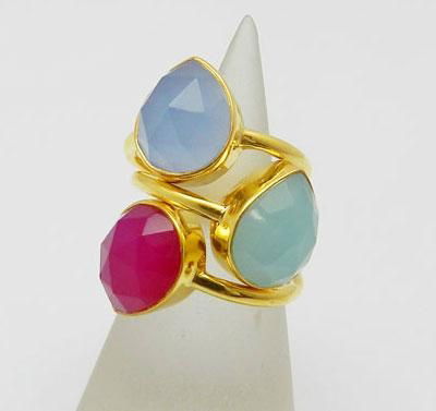 Three Gemstone Pear Shape Silver Gold Plated Stackable Ring