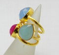 Three Gemstone Pear Shape Silver Gold Plated Stackable Ring 3