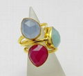 Three Gemstone Pear Shape Silver Gold Plated Stackable Ring 4