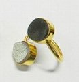 Silver & Black Druzy 10mm Round Adjustable Silver Gold Plated Ring 2