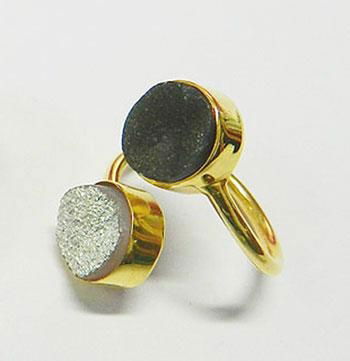 Silver & Black Druzy 10mm Round Adjustable Silver Gold Plated Ring 2