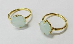 Aqua Chalcedony prong setting 10*10mm cushion gold plated silver Ring