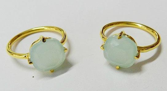Aqua Chalcedony prong setting 10*10mm cushion gold plated silver Ring 2