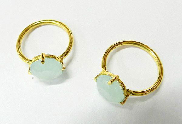 Aqua Chalcedony prong setting 10*10mm cushion gold plated silver Ring 3