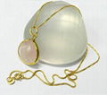 Rose Quartz Bezel setted Gold Plated Silver Pendant With Box Chain 4