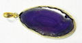 Dark blue Agate slice Gold Plated Silver Pendant  2