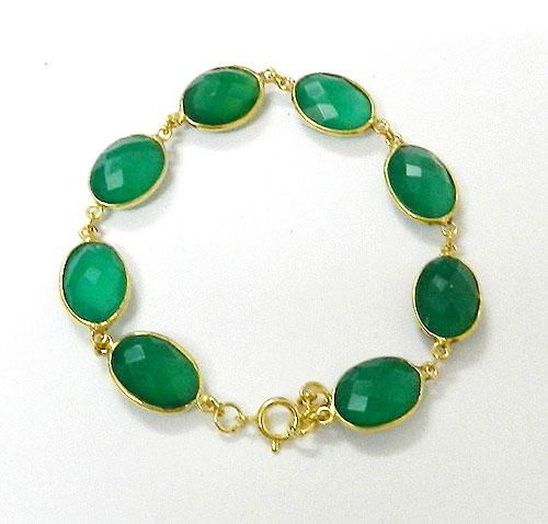 Green Onyx Oval Bezel Setted Gold plated Silver Bracelet 2