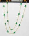 Green onyx Fancy Uneven Bezel Setting Gold plated Brass Long chain Necklace 2