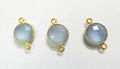 Blue Chalcedony 12mm Round Double loop silver gold plated connector 1