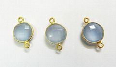 Blue Chalcedony 12mm Round Double loop silver gold plated connector