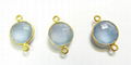 Blue Chalcedony 12mm Round Double loop silver gold plated connector 2