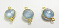 Blue Chalcedony 12mm Round Double loop silver gold plated connector 5