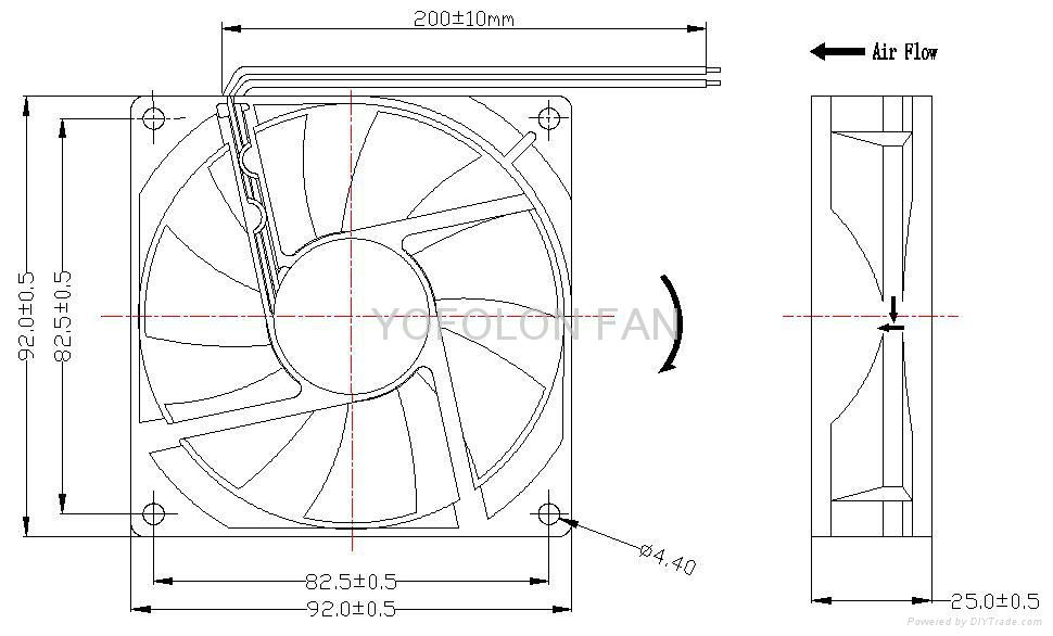 92x92x25mm DC Cooling Fan with Round Frame 2