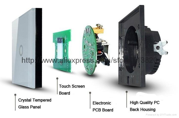 EU Standard 1 Gang Touch Switches Overload Protect Glass Panel 2