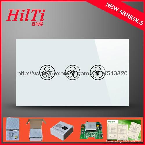US Standard Touch Fan Speed Wall Switch Crystal tempered glass panel AC110V-240V