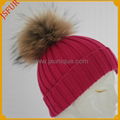 Knit hat with genuine raccoon fur pom pom 3