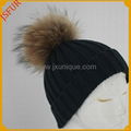 Knit hat with genuine raccoon fur pom pom 4