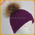 Knit hat with genuine raccoon fur pom pom 5