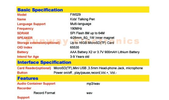 OEM or ODM Smart Kids' Talking Pen Child Speaking Pen 2