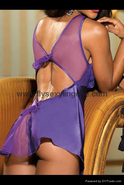 Purple Satin and Lace Cut-Out Babydoll 2