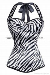  Gothic halter overbust zebra print black & white corset