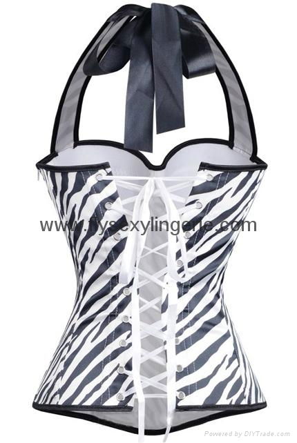  Gothic halter overbust zebra print black & white corset 2