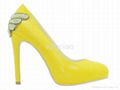 Yellow Patent High Heel Diamond Flowers