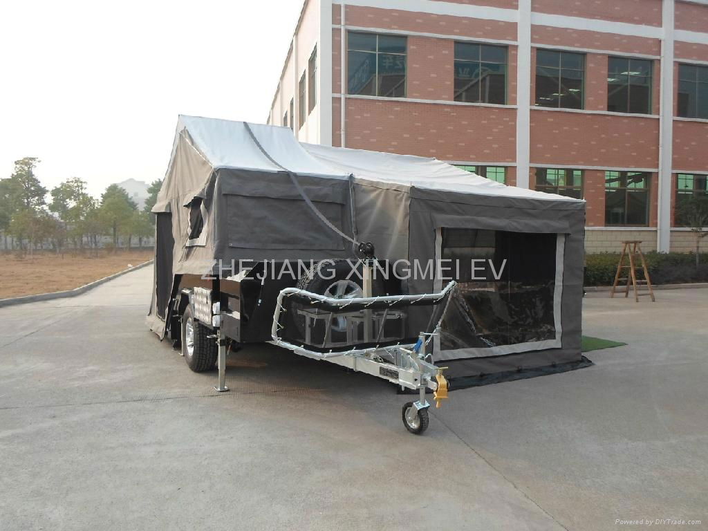 Off road backward folding camping trailer with electrical braking and galvanized 3