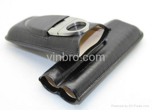 VinBro Cigar Leather Case Tube Holder Humidor Pouch Bag Matches Digital Hygromet