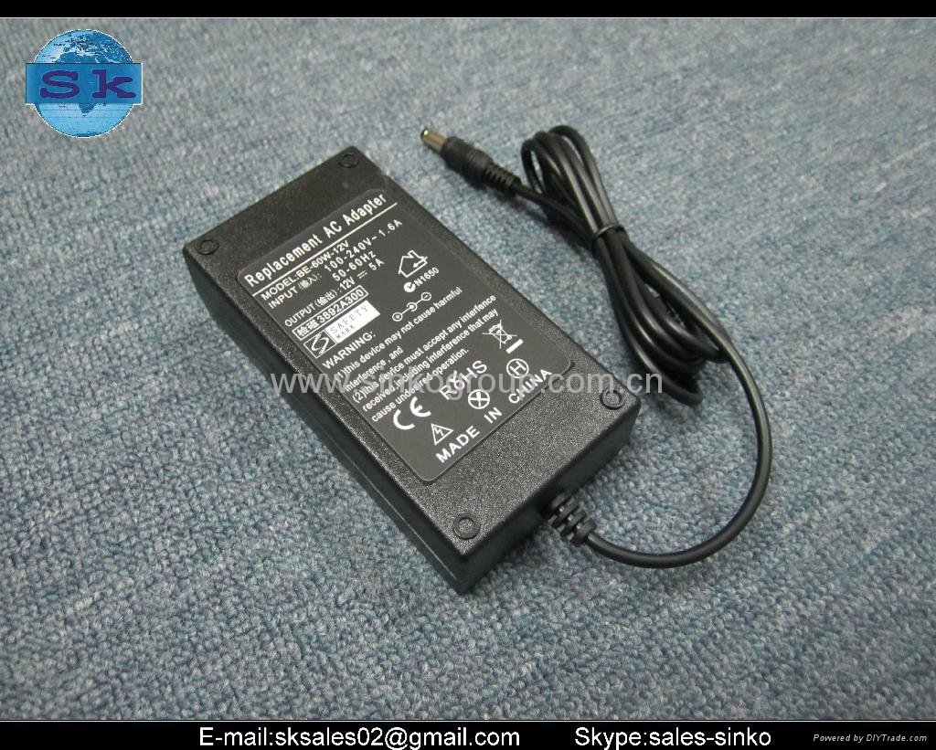 switching ac dc adapter for LCD monitor 12V 5A 60W 5.5*2.5mm 2
