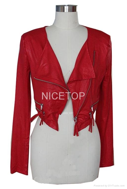 2014 Spring red thin faux Suede Body piercing short biker jacket
