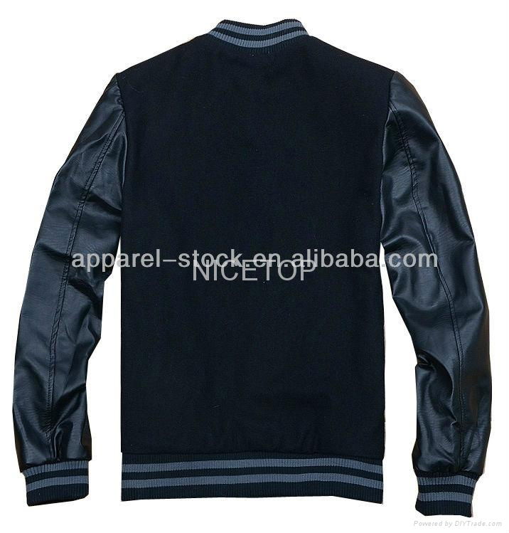 mens wool with PU sleeve baseball windbreaker jacket