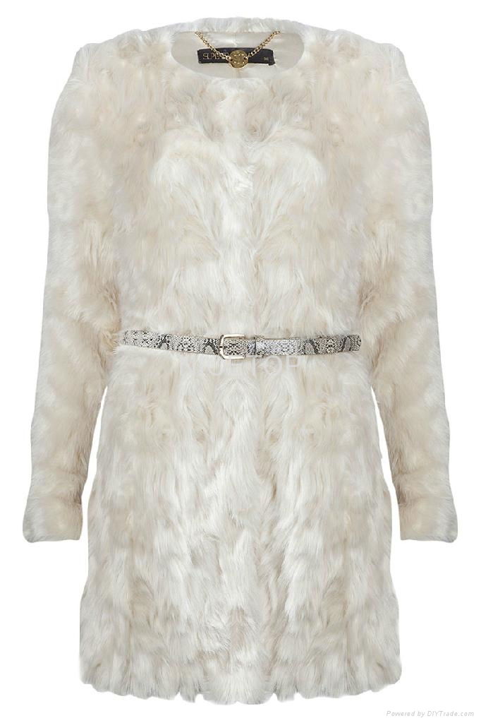 womens Winter faux fur coat fashion noble classical style with metal buckle belt