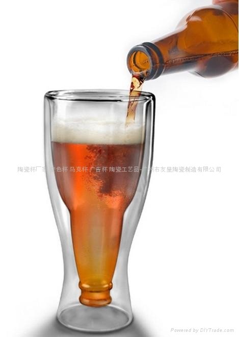 创意双层玻璃杯啤酒杯 透明玻璃冷饮杯 玻璃杯厂 2
